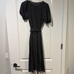 Zara Black and White Polka Dot Long Sleeve Dress